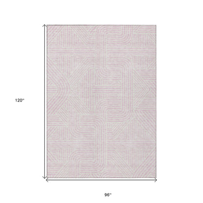 Tabselect Home Line 8' X 10' Pink And Ivory Abstract Washable Indoor Outdoor Area Rug