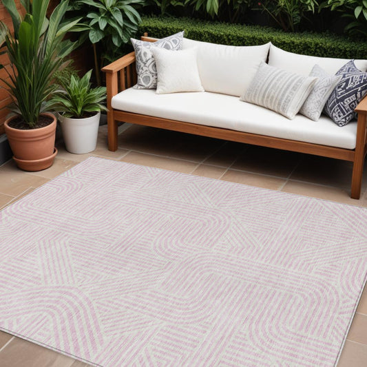 Tabselect Home Line 8' X 10' Pink And Ivory Abstract Washable Indoor Outdoor Area Rug
