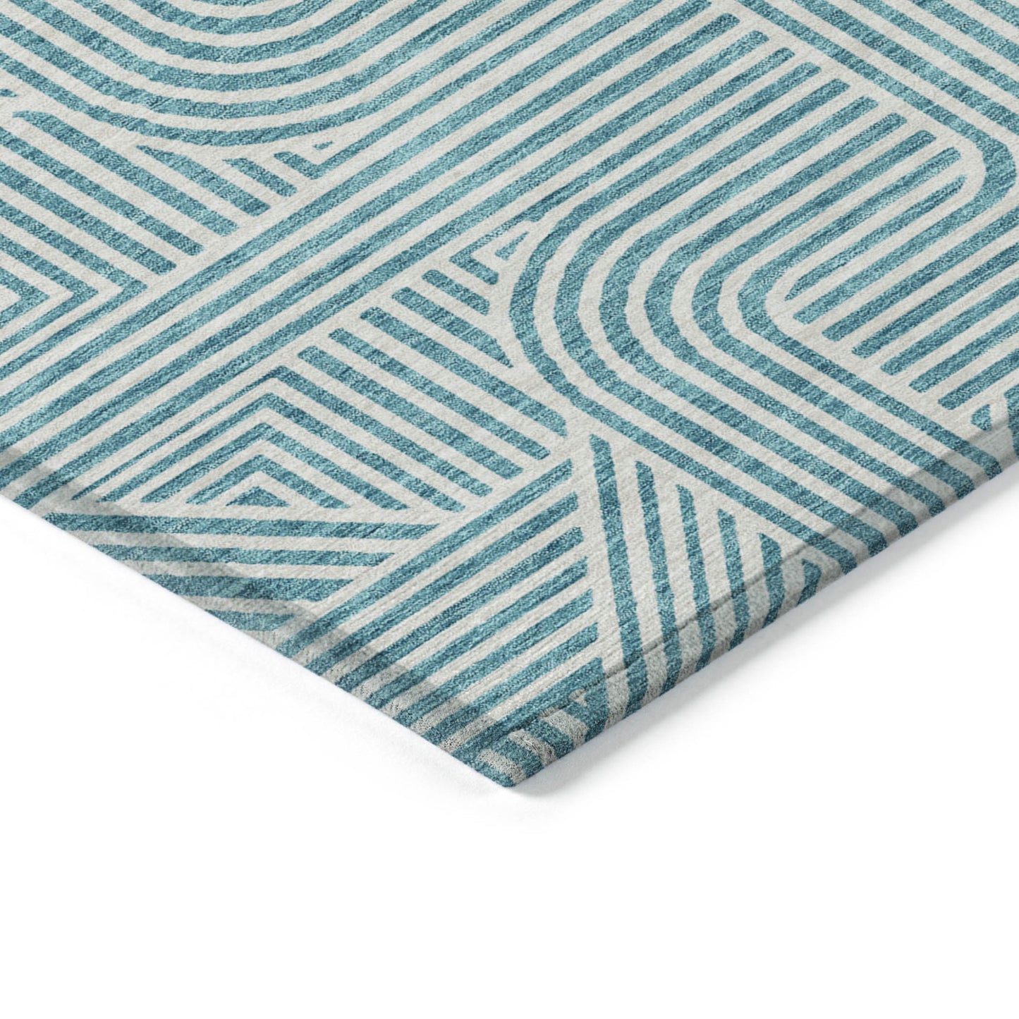 Tabselect Home Line 5' X 8' Teal Blue And Ivory Abstract Washable Indoor Outdoor Area Rug