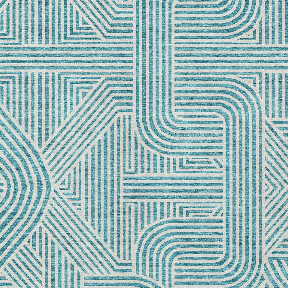 Tabselect Home Line 5' X 8' Teal Blue And Ivory Abstract Washable Indoor Outdoor Area Rug