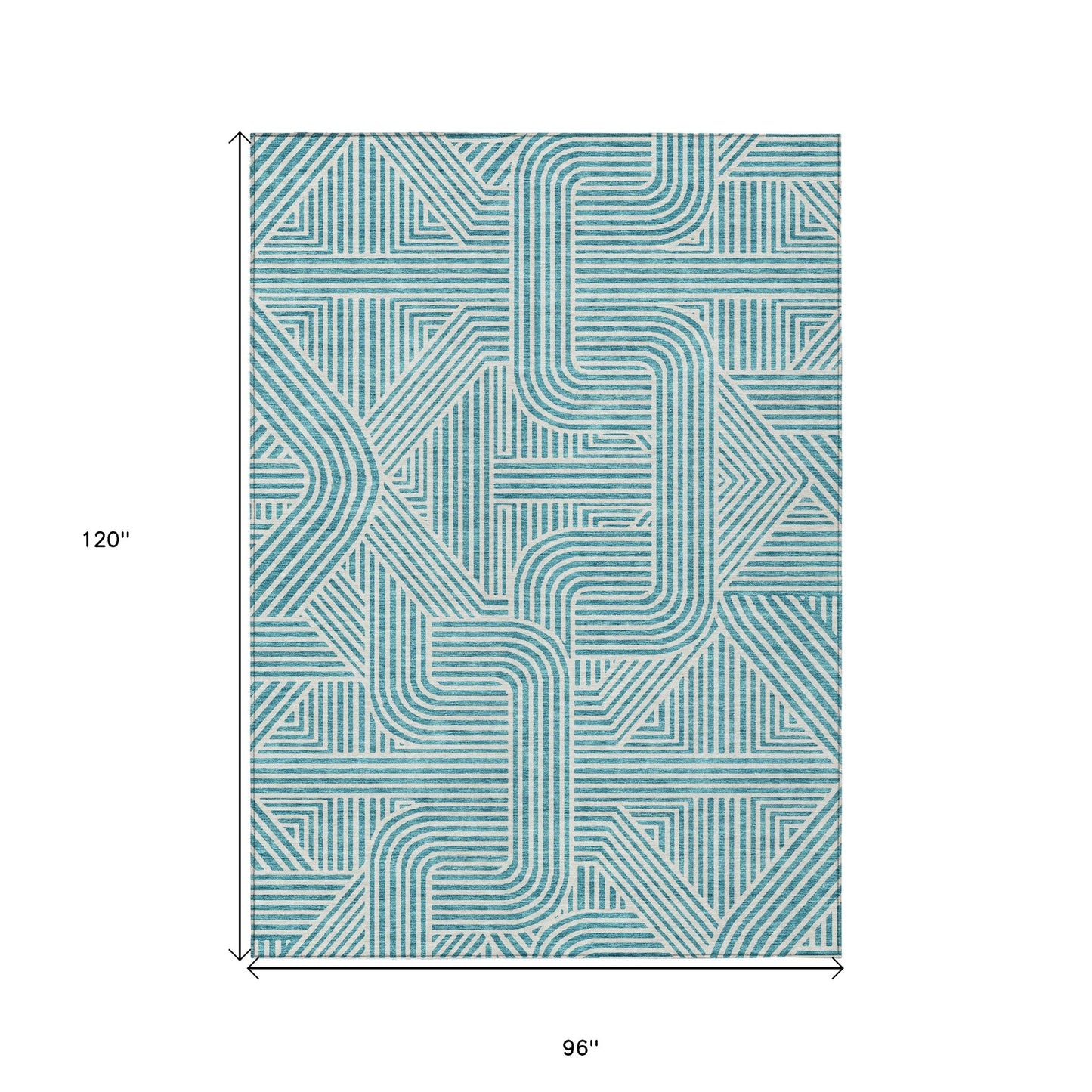 Tabselect Home Line 8' X 10' Teal Blue And Ivory Abstract Washable Indoor Outdoor Area Rug