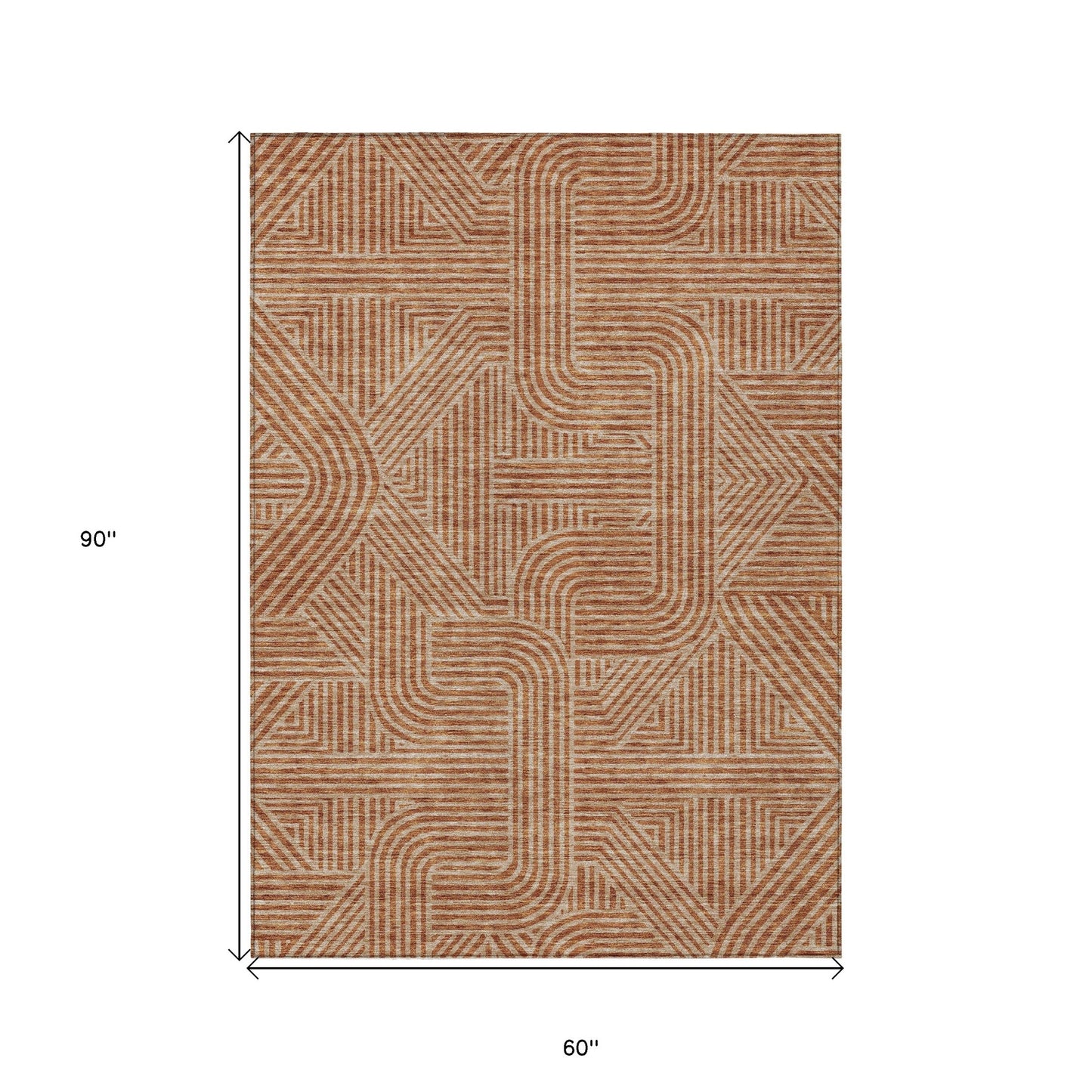 Tabselect Home Line 5' X 8' Terra Cotta And Brown Abstract Washable Indoor Outdoor Area Rug