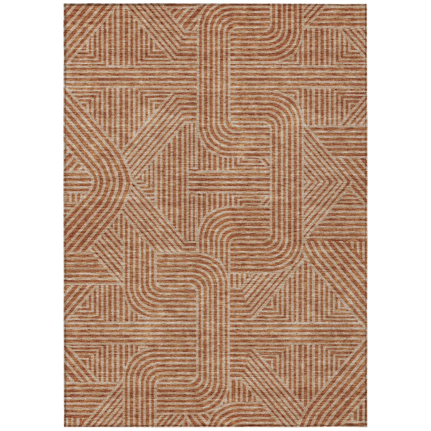 Tabselect Home Line 5' X 8' Terra Cotta And Brown Abstract Washable Indoor Outdoor Area Rug