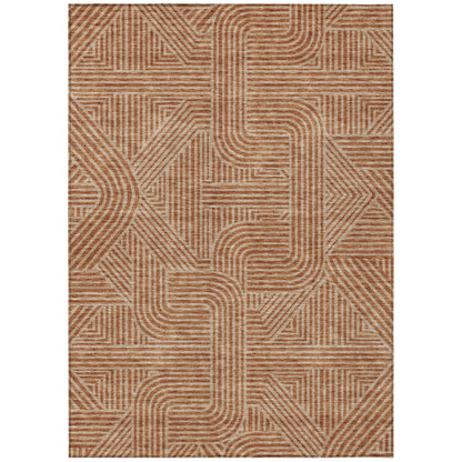 Tabselect Home Line 5' X 8' Terra Cotta And Brown Abstract Washable Indoor Outdoor Area Rug