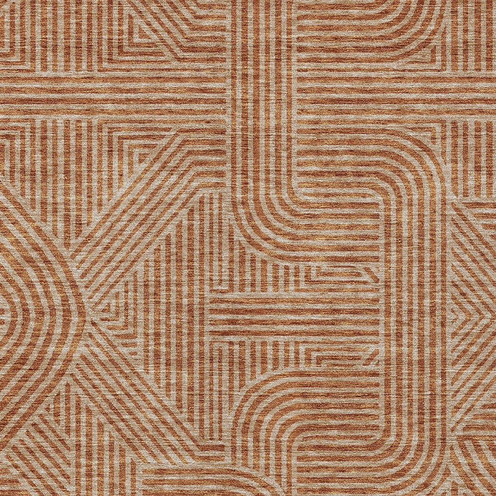 Tabselect Home Line 5' X 8' Terra Cotta And Brown Abstract Washable Indoor Outdoor Area Rug