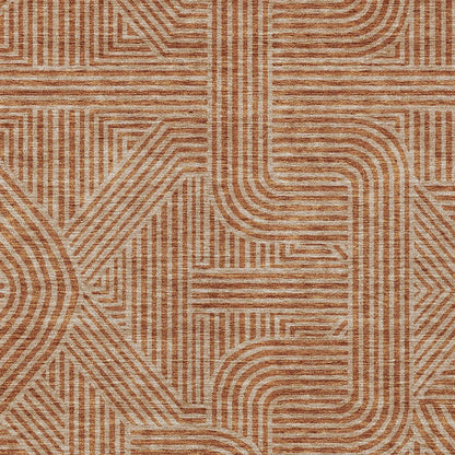 Tabselect Home Line 5' X 8' Terra Cotta And Brown Abstract Washable Indoor Outdoor Area Rug