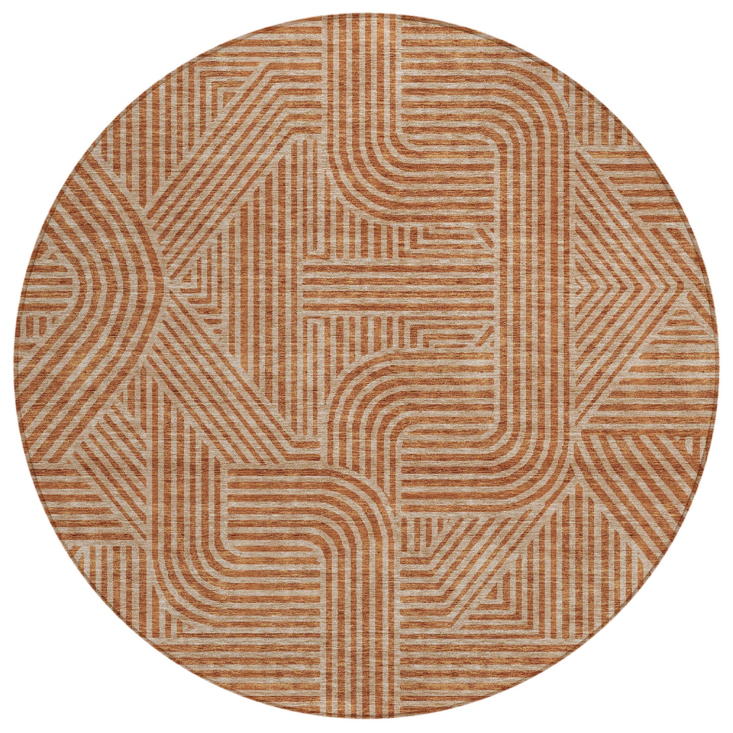 Tabselect Home Line 8' Terra Cotta And Brown Round Abstract Washable Indoor Outdoor Area Rug