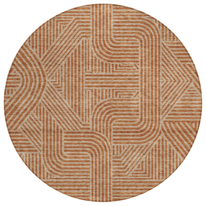 Tabselect Home Line 8' Terra Cotta And Brown Round Abstract Washable Indoor Outdoor Area Rug