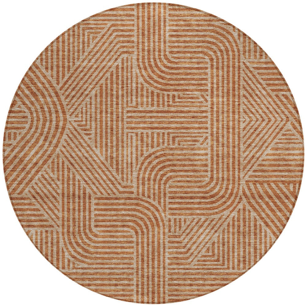 Tabselect Home Line 8' Terra Cotta And Brown Round Abstract Washable Indoor Outdoor Area Rug