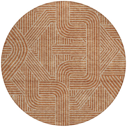 Tabselect Home Line 8' Terra Cotta And Brown Round Abstract Washable Indoor Outdoor Area Rug