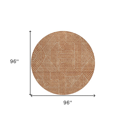 Tabselect Home Line 8' Terra Cotta And Brown Round Abstract Washable Indoor Outdoor Area Rug