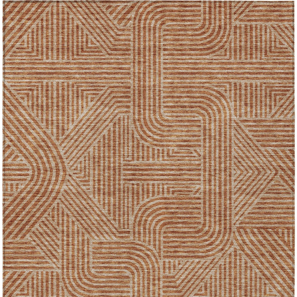 Tabselect Home Line 8' X 10' Terra Cotta And Brown Abstract Washable Indoor Outdoor Area Rug