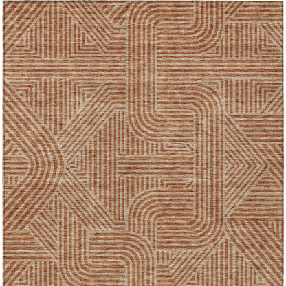 Tabselect Home Line 8' X 10' Terra Cotta And Brown Abstract Washable Indoor Outdoor Area Rug