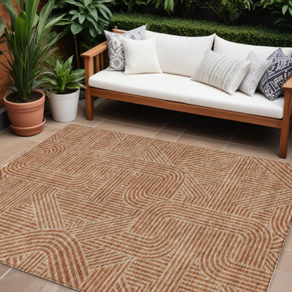 Tabselect Home Line 8' X 10' Terra Cotta And Brown Abstract Washable Indoor Outdoor Area Rug