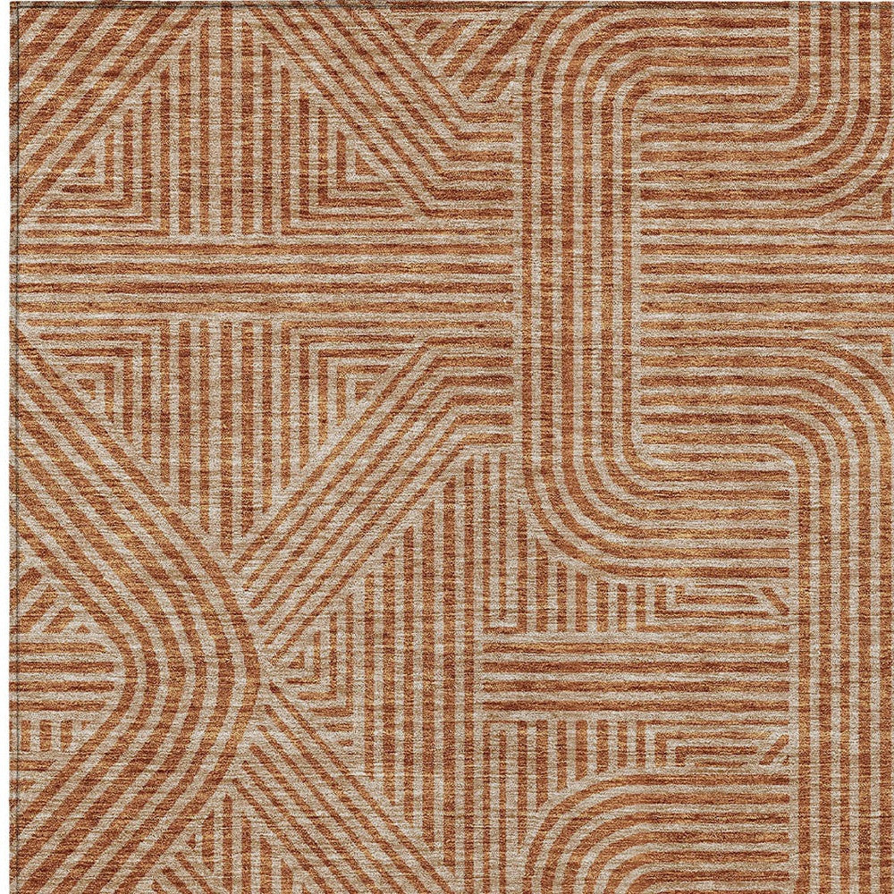 Tabselect Home Line 8' X 10' Terra Cotta And Brown Abstract Washable Indoor Outdoor Area Rug