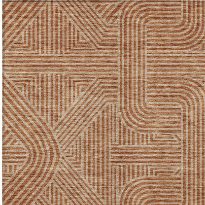 Tabselect Home Line 8' X 10' Terra Cotta And Brown Abstract Washable Indoor Outdoor Area Rug