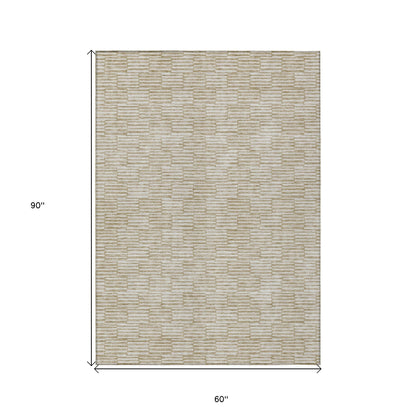Tabselect Home Line 5' X 8' Beige And Ivory Geometric Washable Indoor Outdoor Area Rug
