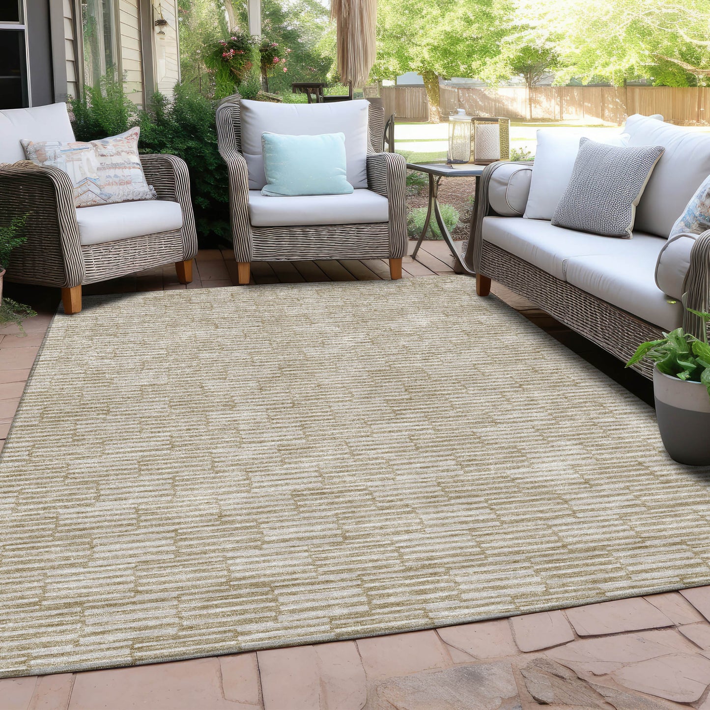 Tabselect Home Line 5' X 8' Beige And Ivory Geometric Washable Indoor Outdoor Area Rug