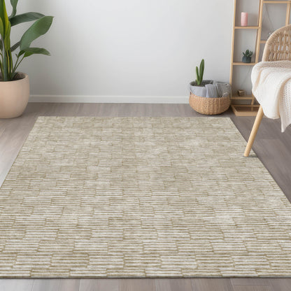 Tabselect Home Line 5' X 8' Beige And Ivory Geometric Washable Indoor Outdoor Area Rug