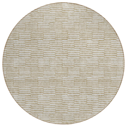 Tabselect Home Line 8' Beige And Ivory Round Geometric Washable Indoor Outdoor Area Rug