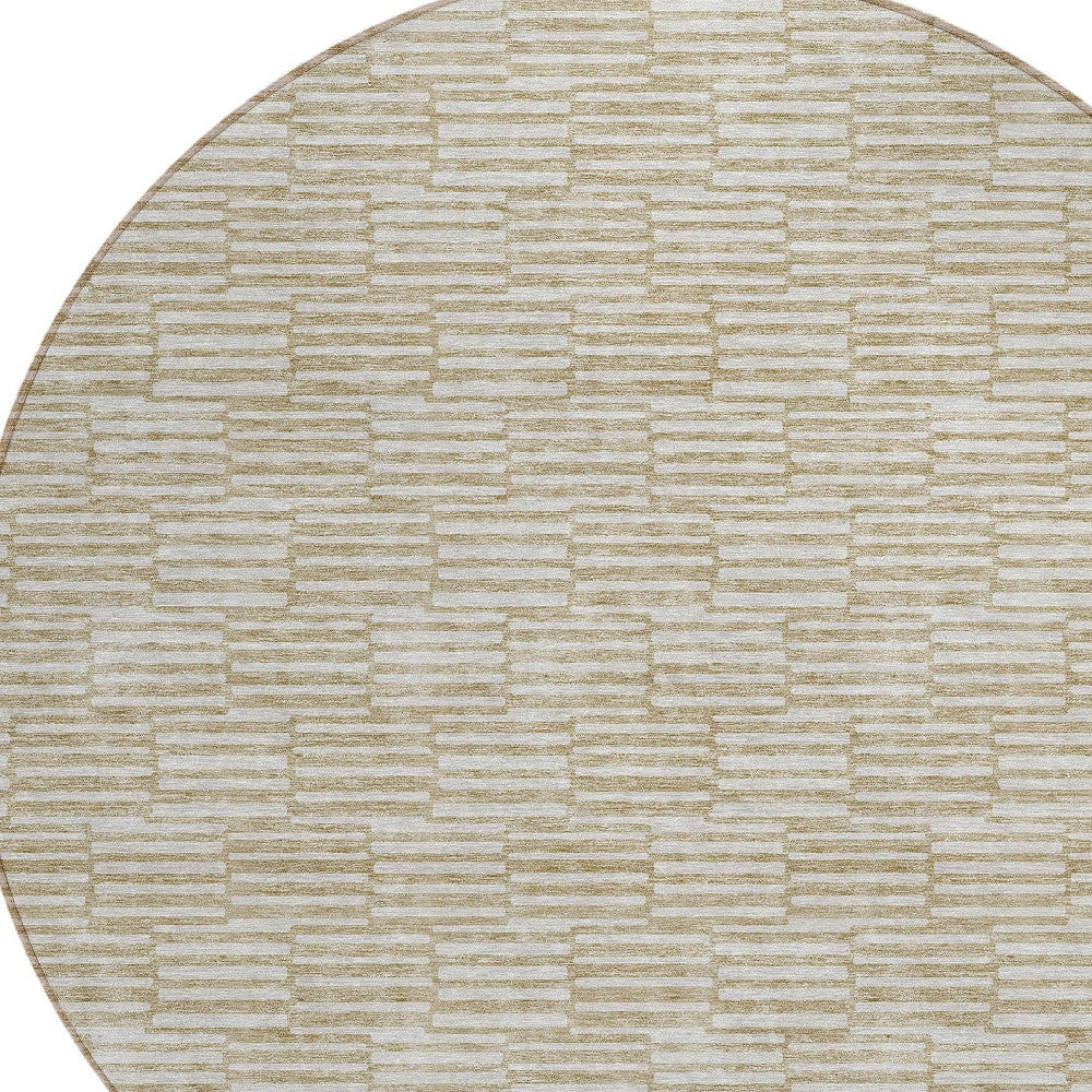 Tabselect Home Line 8' Beige And Ivory Round Geometric Washable Indoor Outdoor Area Rug