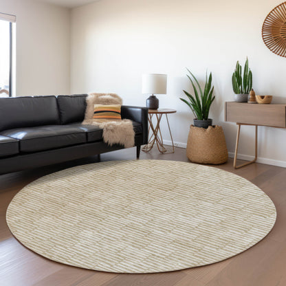 Tabselect Home Line 8' Beige And Ivory Round Geometric Washable Indoor Outdoor Area Rug