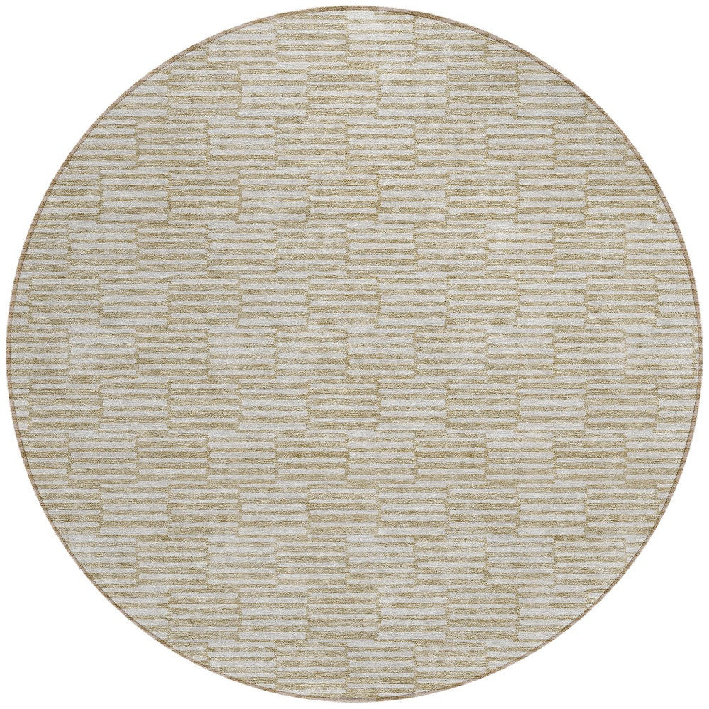 Tabselect Home Line 8' Beige And Ivory Round Geometric Washable Indoor Outdoor Area Rug
