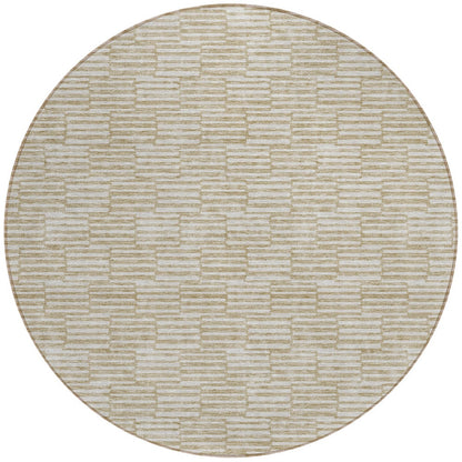 Tabselect Home Line 8' Beige And Ivory Round Geometric Washable Indoor Outdoor Area Rug