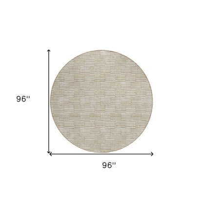 Tabselect Home Line 8' Beige And Ivory Round Geometric Washable Indoor Outdoor Area Rug