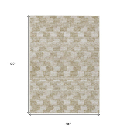 Tabselect Home Line 8' X 10' Beige And Ivory Geometric Washable Indoor Outdoor Area Rug