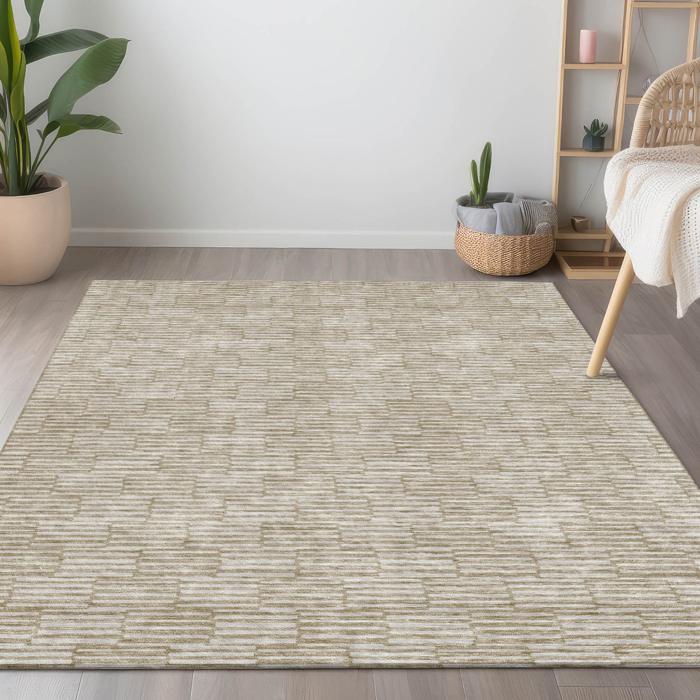 Tabselect Home Line 8' X 10' Beige And Ivory Geometric Washable Indoor Outdoor Area Rug