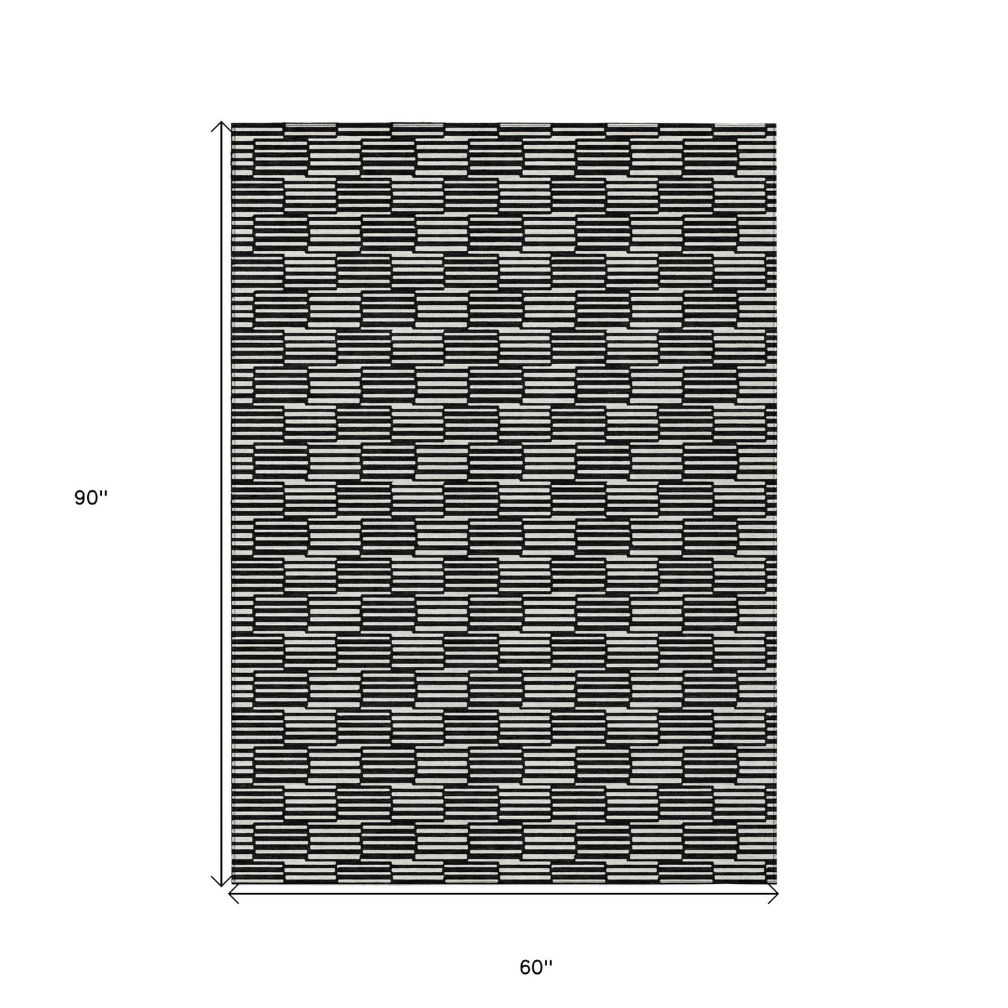 Tabselect Home Line 5' X 8' Black And Ivory Geometric Washable Indoor Outdoor Area Rug