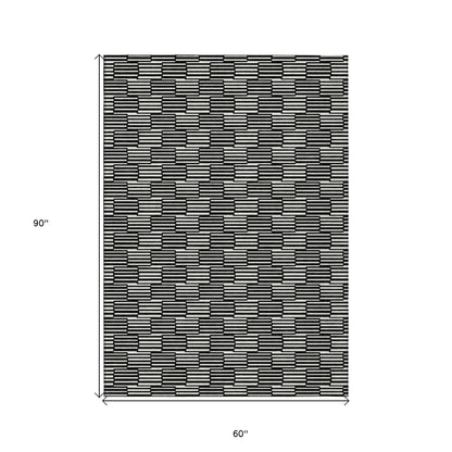Tabselect Home Line 5' X 8' Black And Ivory Geometric Washable Indoor Outdoor Area Rug