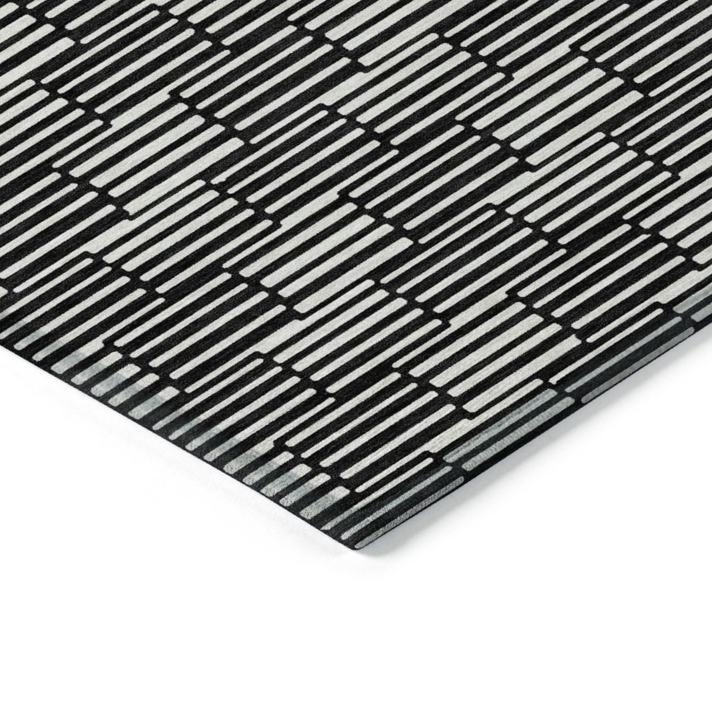 Tabselect Home Line 5' X 8' Black And Ivory Geometric Washable Indoor Outdoor Area Rug