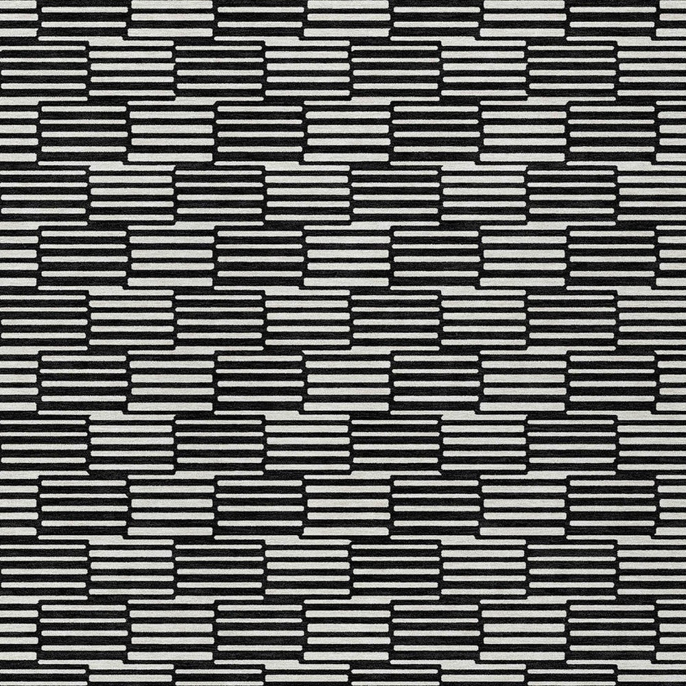 Tabselect Home Line 5' X 8' Black And Ivory Geometric Washable Indoor Outdoor Area Rug