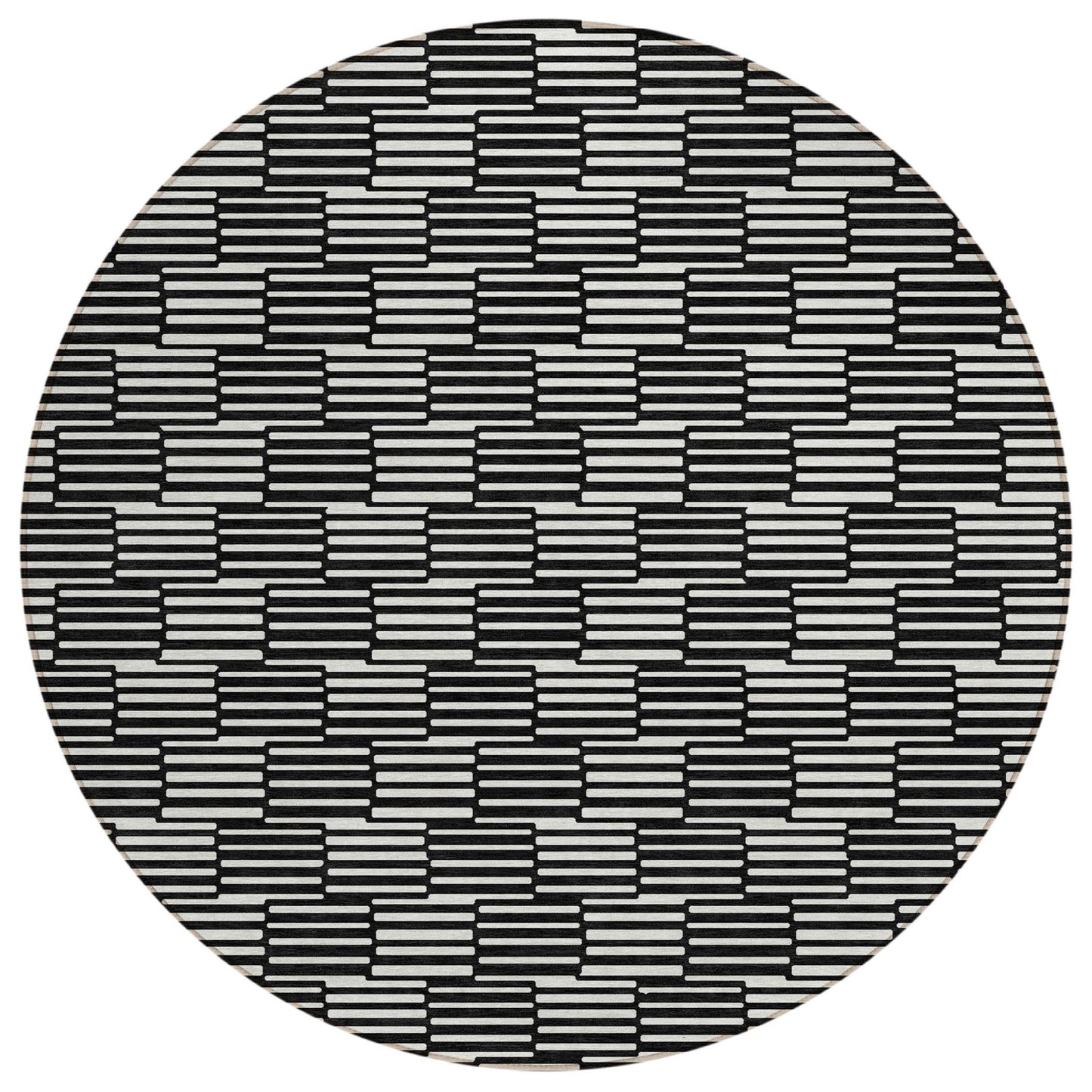 Tabselect Home Line 8' Black And Ivory Round Geometric Washable Indoor Outdoor Area Rug
