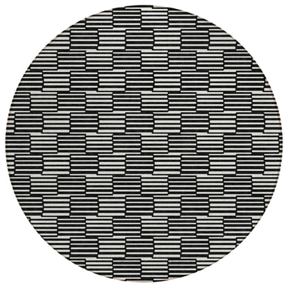 Tabselect Home Line 8' Black And Ivory Round Geometric Washable Indoor Outdoor Area Rug