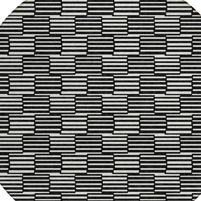 Tabselect Home Line 8' Black And Ivory Round Geometric Washable Indoor Outdoor Area Rug