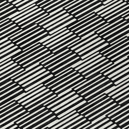 Tabselect Home Line 8' Black And Ivory Round Geometric Washable Indoor Outdoor Area Rug