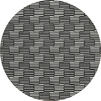 Tabselect Home Line 8' Black And Ivory Round Geometric Washable Indoor Outdoor Area Rug