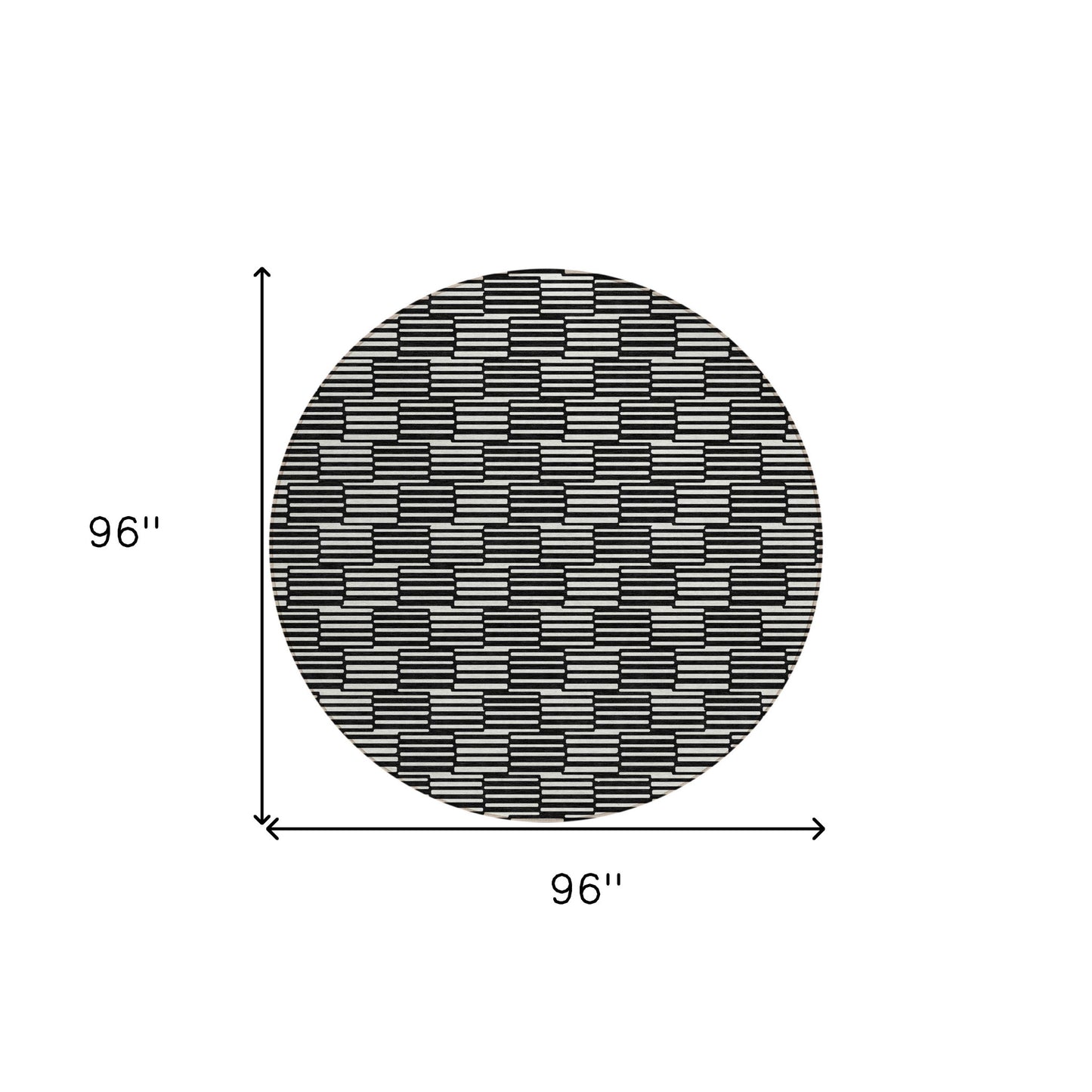 Tabselect Home Line 8' Black And Ivory Round Geometric Washable Indoor Outdoor Area Rug