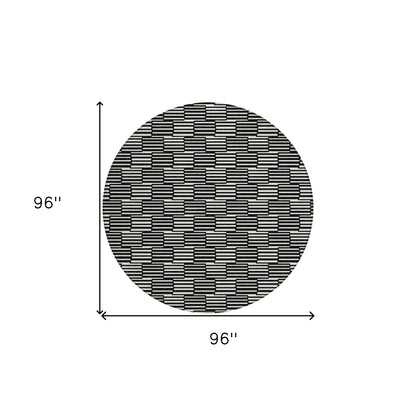 Tabselect Home Line 8' Black And Ivory Round Geometric Washable Indoor Outdoor Area Rug