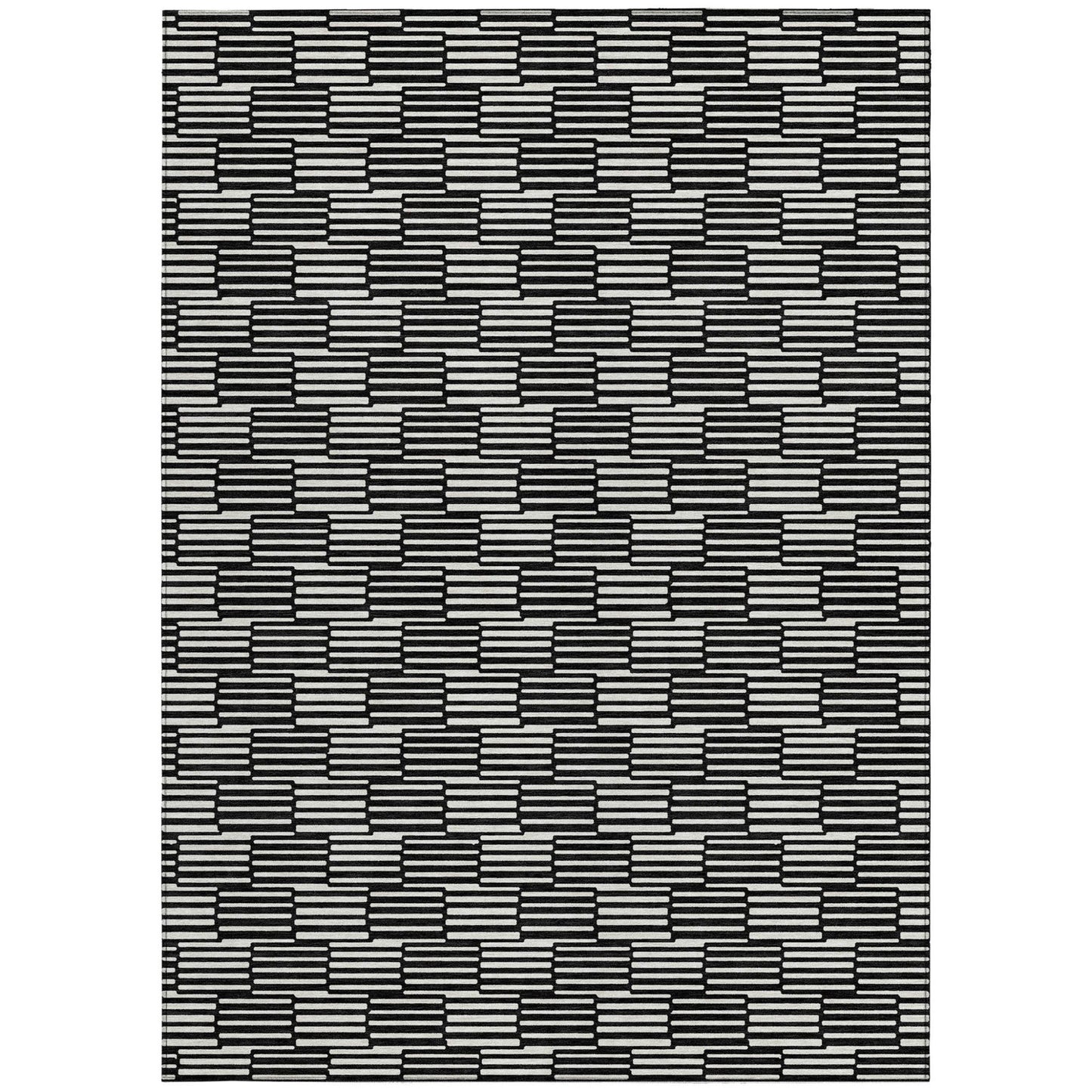 Tabselect Home Line 8' X 10' Black And Ivory Geometric Washable Indoor Outdoor Area Rug