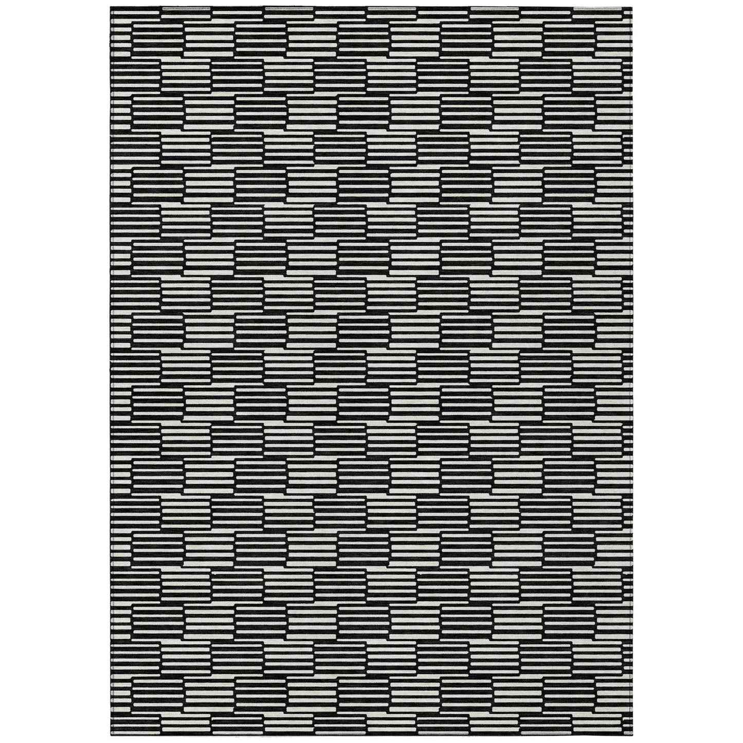 Tabselect Home Line 8' X 10' Black And Ivory Geometric Washable Indoor Outdoor Area Rug