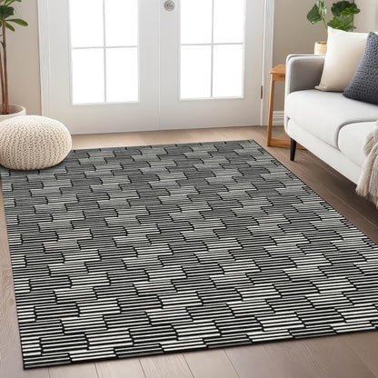 Tabselect Home Line 8' X 10' Black And Ivory Geometric Washable Indoor Outdoor Area Rug