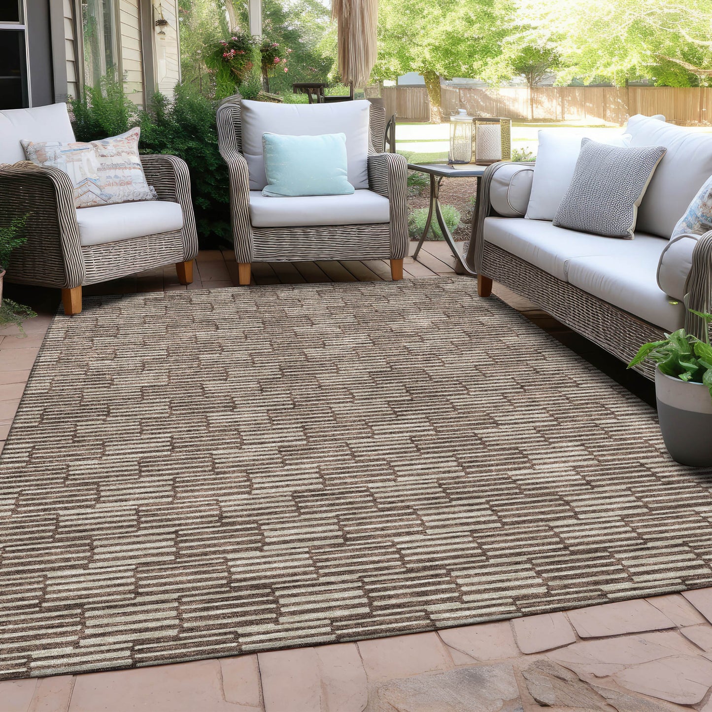 Tabselect Home Line 5' X 8' Brown And Beige Geometric Washable Indoor Outdoor Area Rug