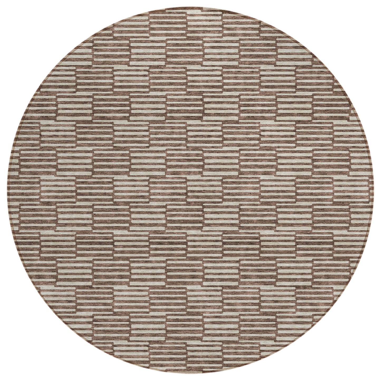 Tabselect Home Line 8' Brown And Beige Round Geometric Washable Indoor Outdoor Area Rug