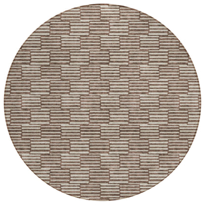 Tabselect Home Line 8' Brown And Beige Round Geometric Washable Indoor Outdoor Area Rug
