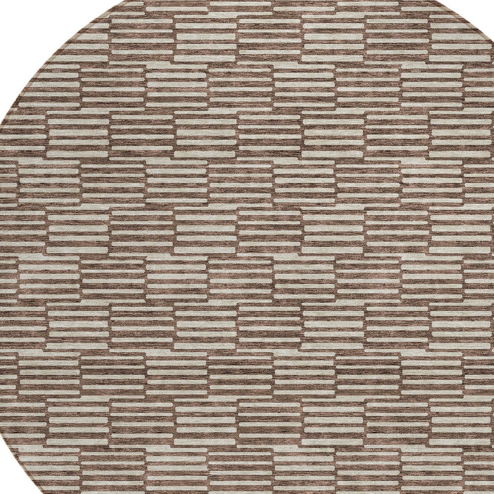 Tabselect Home Line 8' Brown And Beige Round Geometric Washable Indoor Outdoor Area Rug