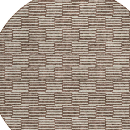 Tabselect Home Line 8' Brown And Beige Round Geometric Washable Indoor Outdoor Area Rug